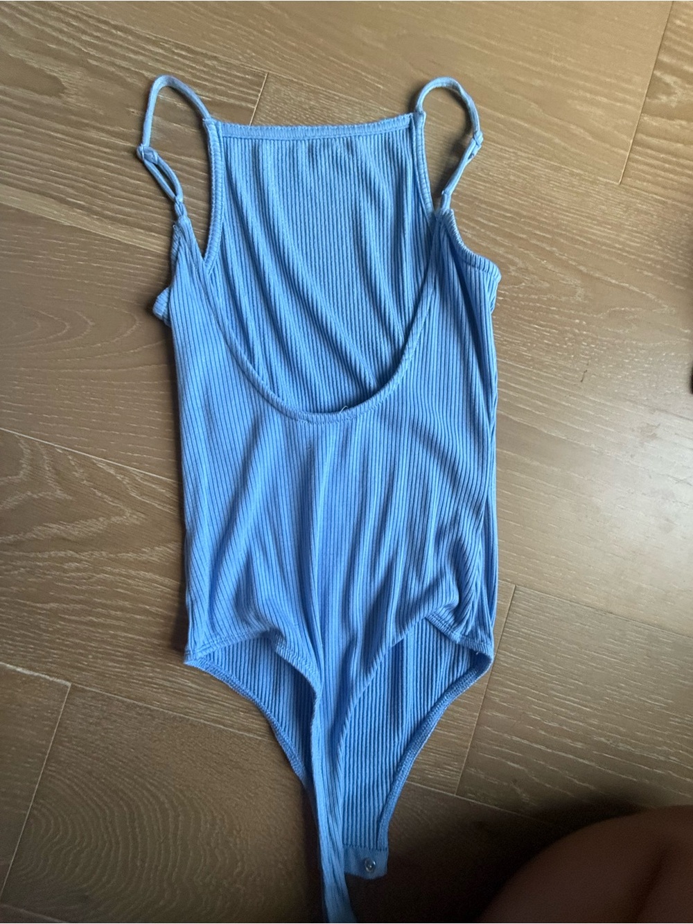 Ribbed Light Blue Women's Scoop Neck Bodysuit